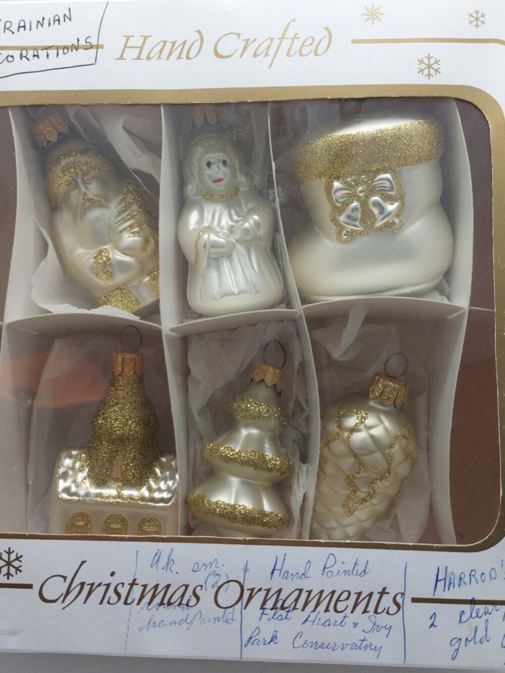 Vintage Hand Crafted Christmas Glass Ornament Off White & Gold Made In Ukraine - Picture 11 of 12